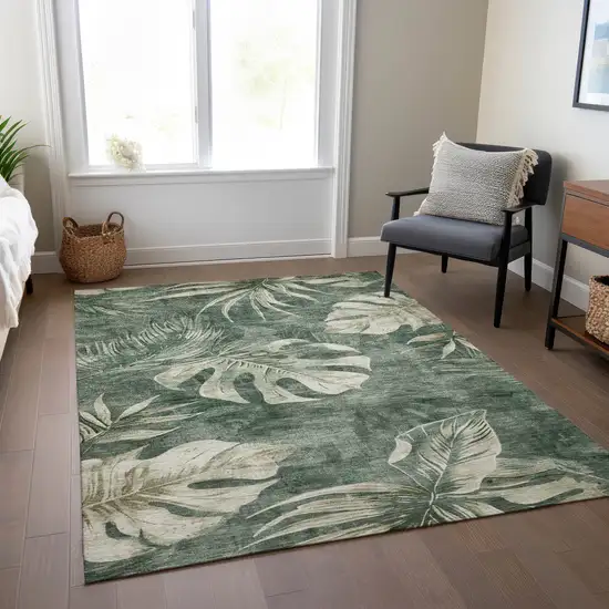 Fern Green And Sage Floral Washable Indoor Outdoor Area Rug Photo 6