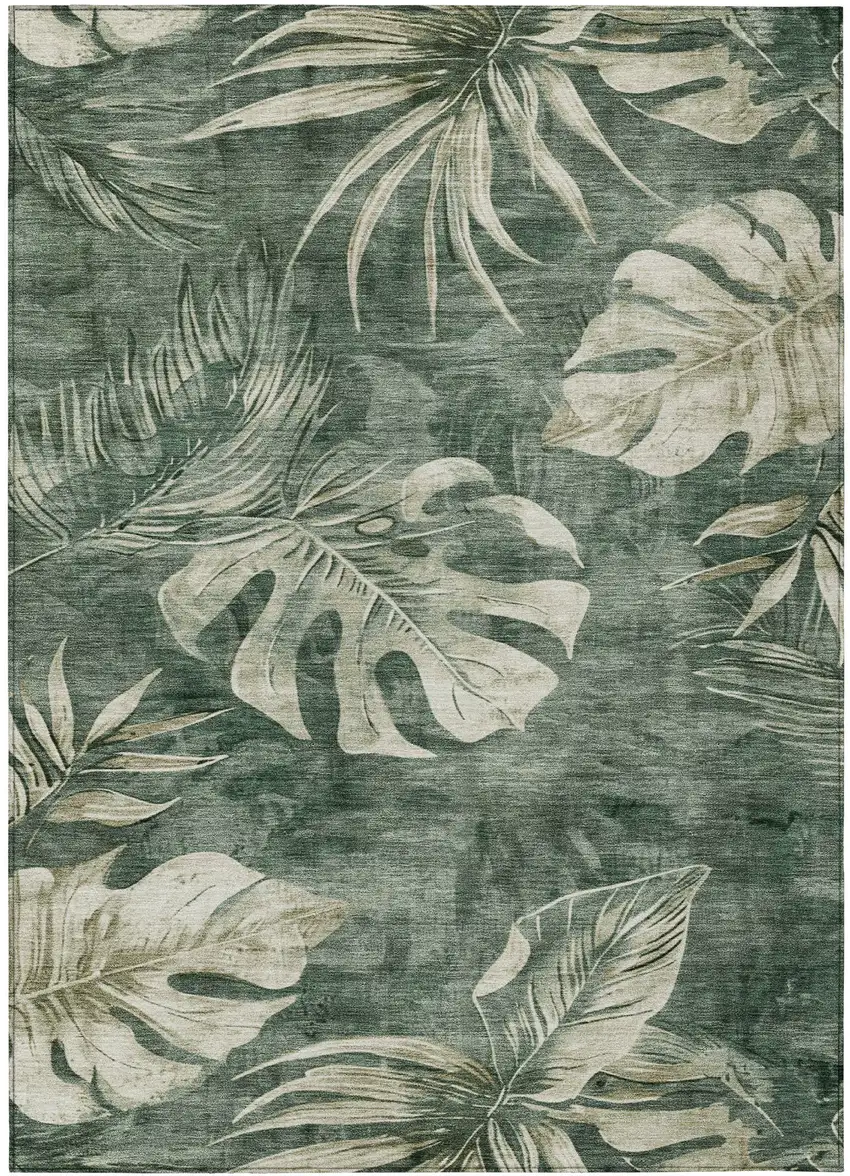 Fern Green And Sage Floral Washable Indoor Outdoor Area Rug Photo 3