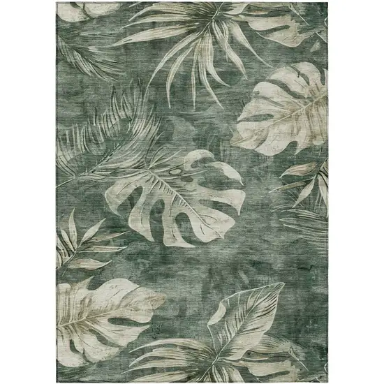Fern Green And Sage Floral Washable Indoor Outdoor Area Rug Photo 8