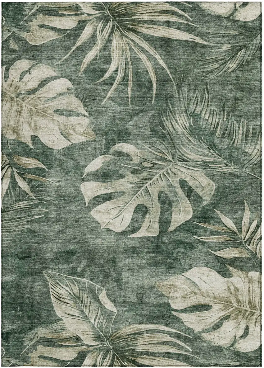 Fern Green And Sage Floral Washable Indoor Outdoor Area Rug Photo 1