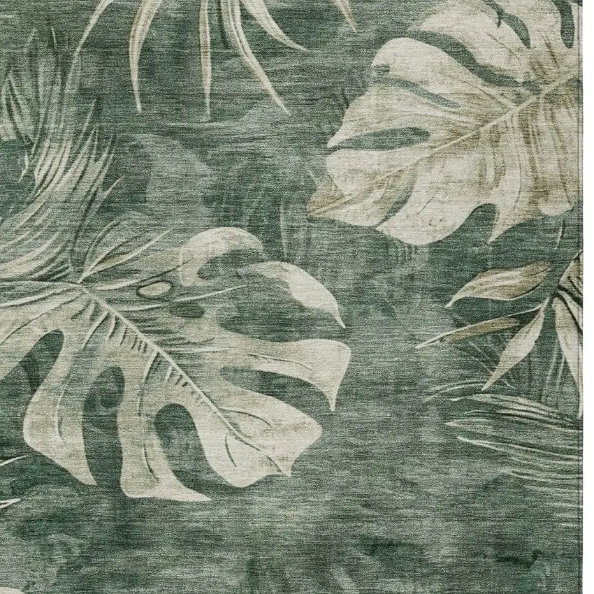 Fern Green And Sage Floral Washable Indoor Outdoor Area Rug Photo 6
