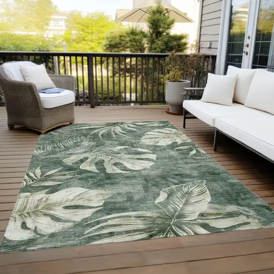 Fern Green And Sage Floral Washable Indoor Outdoor Area Rug Photo 7
