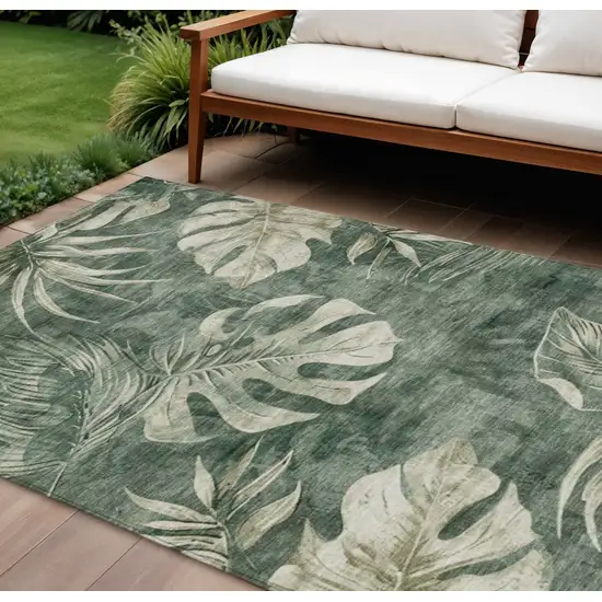Fern Green And Sage Floral Washable Indoor Outdoor Area Rug Photo 2