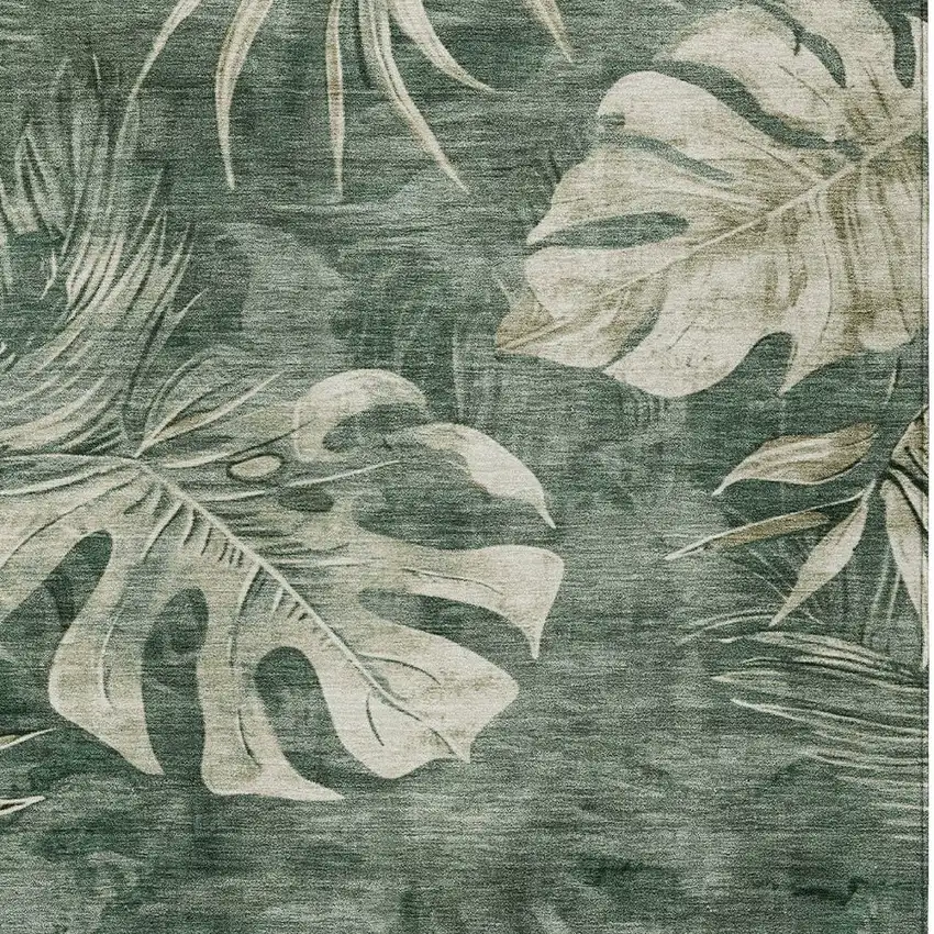 Fern Green And Sage Floral Washable Indoor Outdoor Area Rug Photo 9