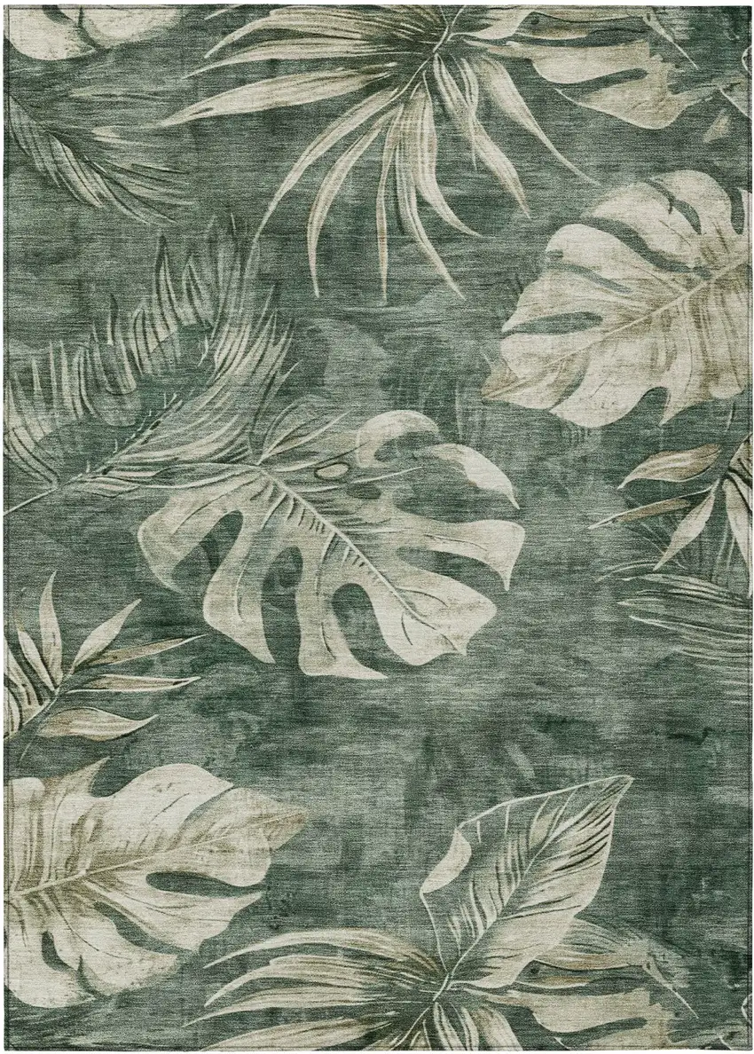 Fern Green And Sage Floral Washable Indoor Outdoor Area Rug Photo 8