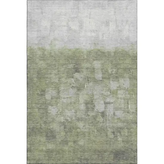 Fern Green And Silver Abstract Washable Area Rug With UV Protection Photo 1
