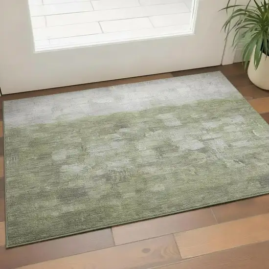Fern Green And Silver Abstract Washable Area Rug With UV Protection Photo 2