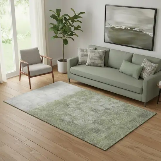 Fern Green And Silver Abstract Washable Area Rug With UV Protection Photo 2