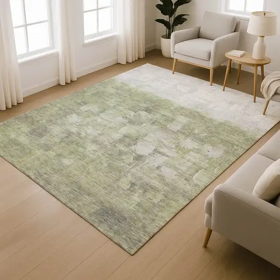 Fern Green And Silver Abstract Washable Area Rug With UV Protection Photo 6