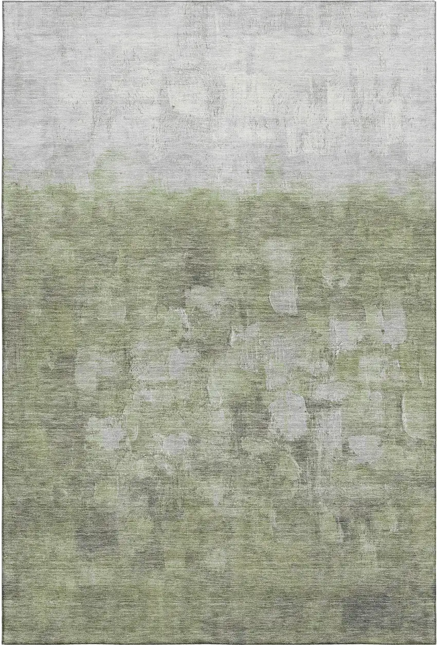 Fern Green And Silver Abstract Washable Area Rug With UV Protection Photo 1