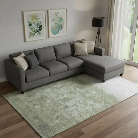 Fern Green And Silver Abstract Washable Area Rug With UV Protection Photo 2