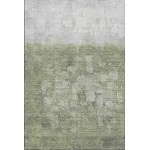 Photo of Fern Green And Silver Abstract Washable Area Rug With UV Protection