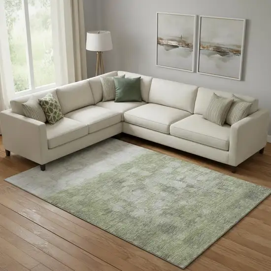 Fern Green And Silver Abstract Washable Area Rug With UV Protection Photo 2