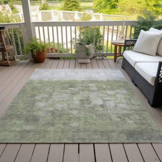 Fern Green And Silver Abstract Washable Indoor Outdoor Area Rug Photo 8