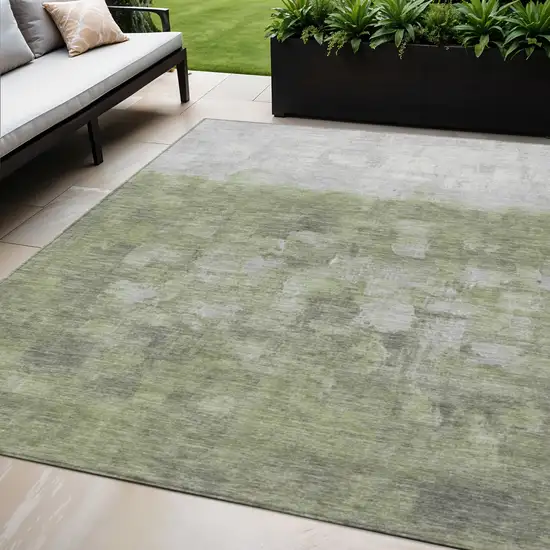 Fern Green And Silver Abstract Washable Indoor Outdoor Area Rug Photo 1