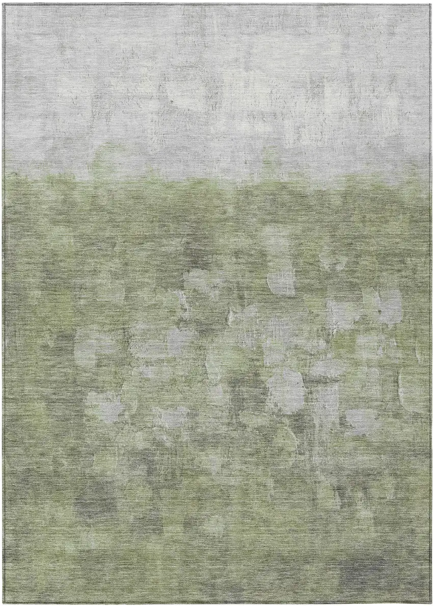 Fern Green And Silver Abstract Washable Indoor Outdoor Area Rug Photo 2