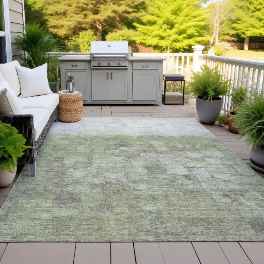 Fern Green And Silver Abstract Washable Indoor Outdoor Area Rug Photo 5
