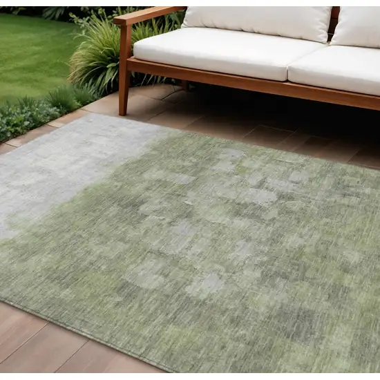 Fern Green And Silver Abstract Washable Indoor Outdoor Area Rug Photo 1