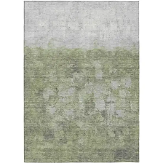 Fern Green And Silver Abstract Washable Indoor Outdoor Area Rug Photo 2