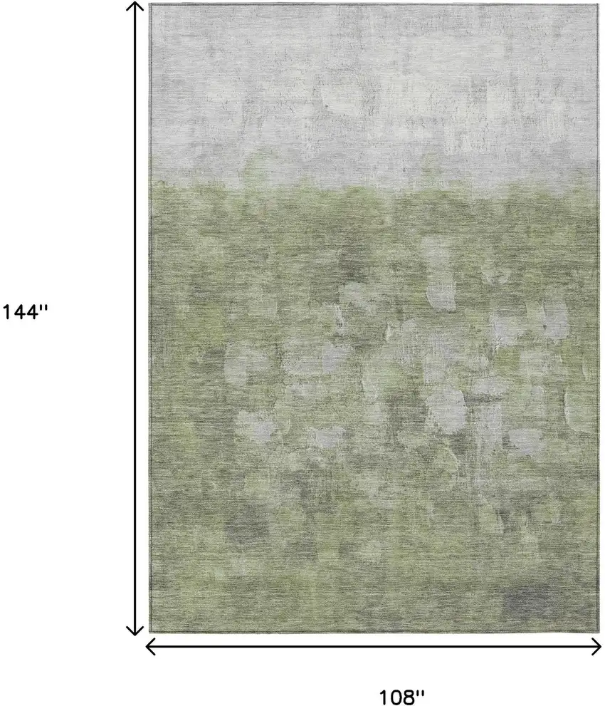 Fern Green And Silver Abstract Washable Indoor Outdoor Area Rug Photo 3