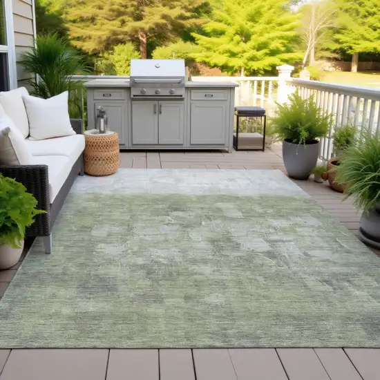 Fern Green And Silver Abstract Washable Indoor Outdoor Area Rug Photo 6