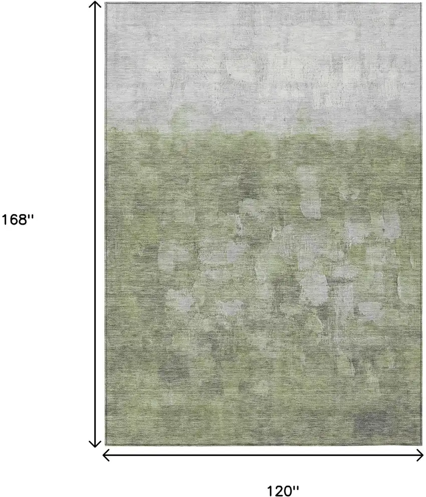 Fern Green And Silver Abstract Washable Indoor Outdoor Area Rug Photo 3