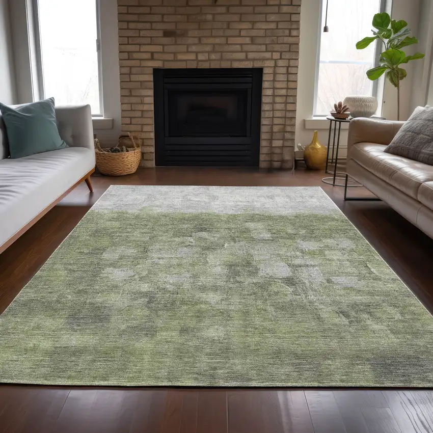 Fern Green And Silver Abstract Washable Indoor Outdoor Area Rug Photo 8