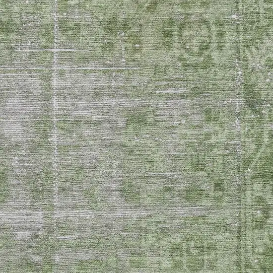 Fern Green And Silver Oriental Washable Area Rug With UV Protection Photo 2