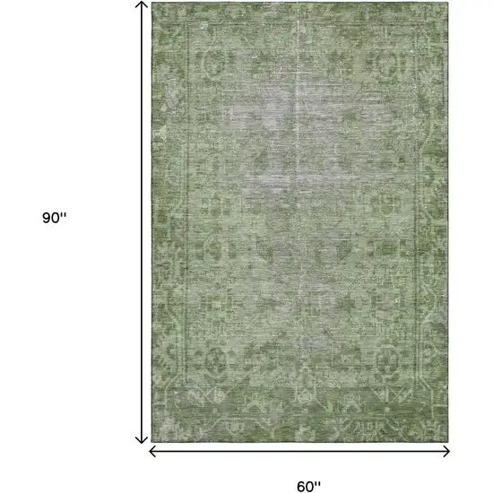 Fern Green And Silver Oriental Washable Area Rug With UV Protection Photo 9