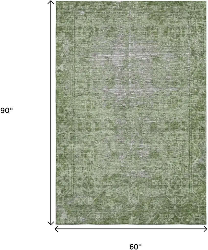 Fern Green And Silver Oriental Washable Area Rug With UV Protection Photo 9