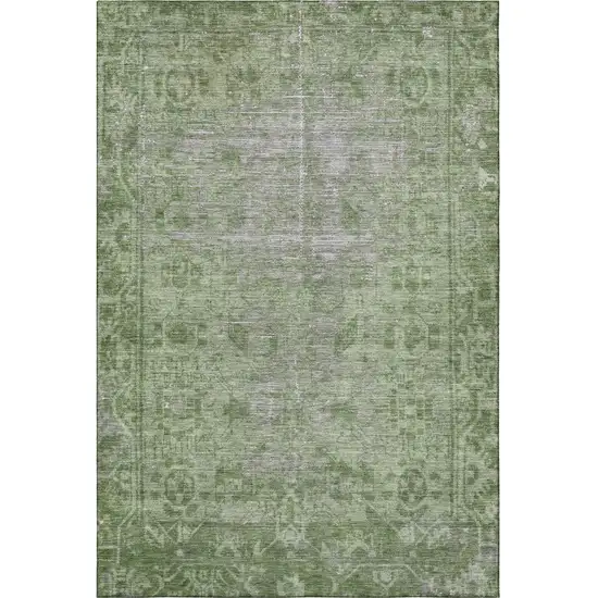 Fern Green And Silver Oriental Washable Area Rug With UV Protection Photo 2