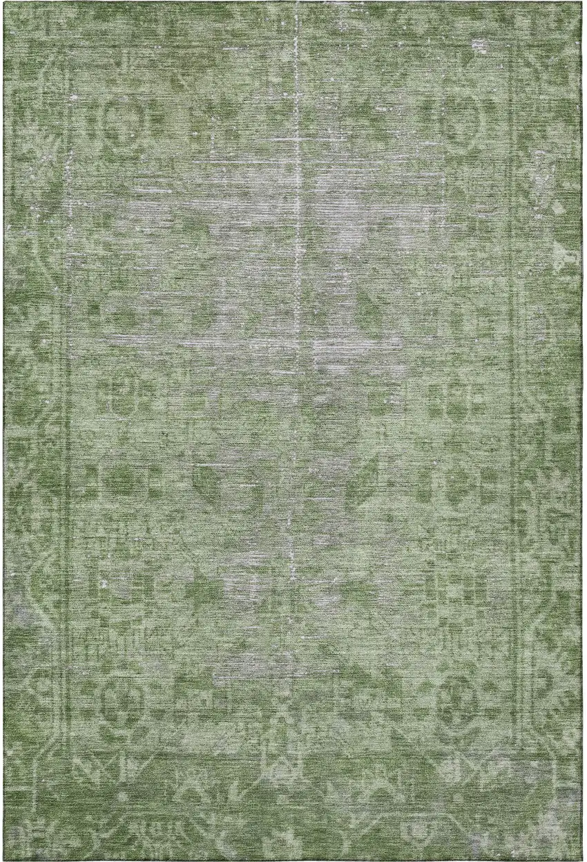 Fern Green And Silver Oriental Washable Area Rug With UV Protection Photo 3