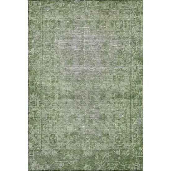 Fern Green And Silver Oriental Washable Area Rug With UV Protection Photo 1