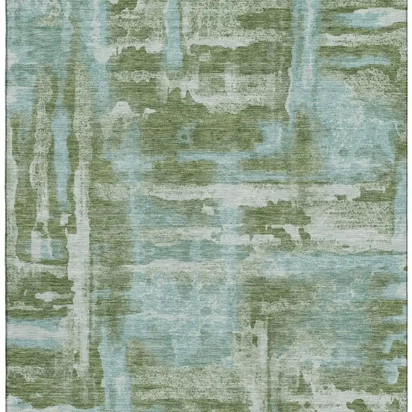 Fern Green And Sky Blue Abstract Washable Area Rug With UV Protection Photo 3