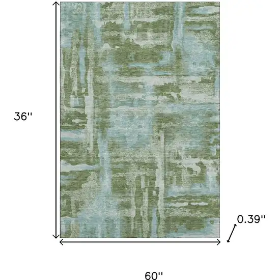 Fern Green And Sky Blue Abstract Washable Area Rug With UV Protection Photo 9