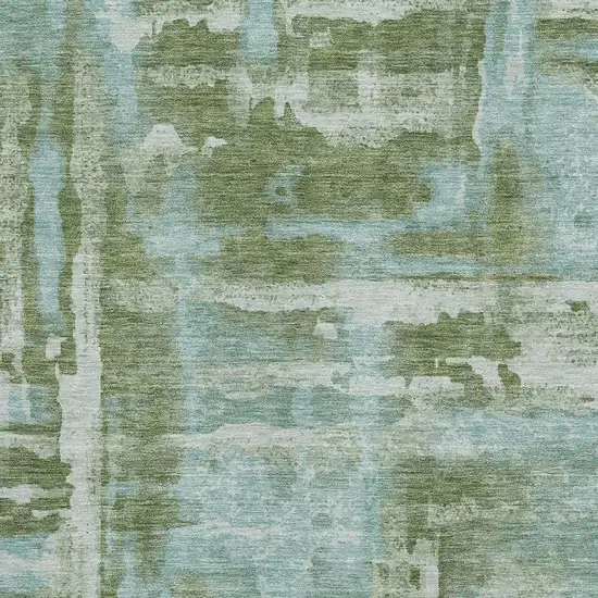 Fern Green And Sky Blue Abstract Washable Area Rug With UV Protection Photo 3