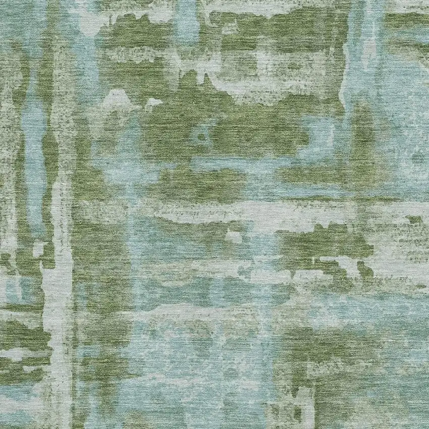 Fern Green And Sky Blue Abstract Washable Area Rug With UV Protection Photo 3