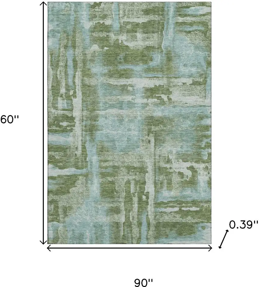 Fern Green And Sky Blue Abstract Washable Area Rug With UV Protection Photo 9