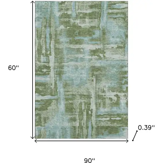 Fern Green And Sky Blue Abstract Washable Area Rug With UV Protection Photo 9