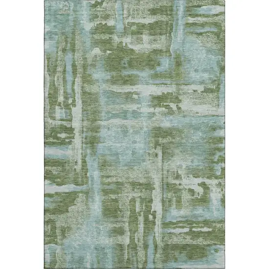 Fern Green And Sky Blue Abstract Washable Area Rug With UV Protection Photo 1