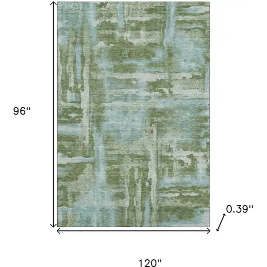 Fern Green And Sky Blue Abstract Washable Area Rug With UV Protection Photo 9