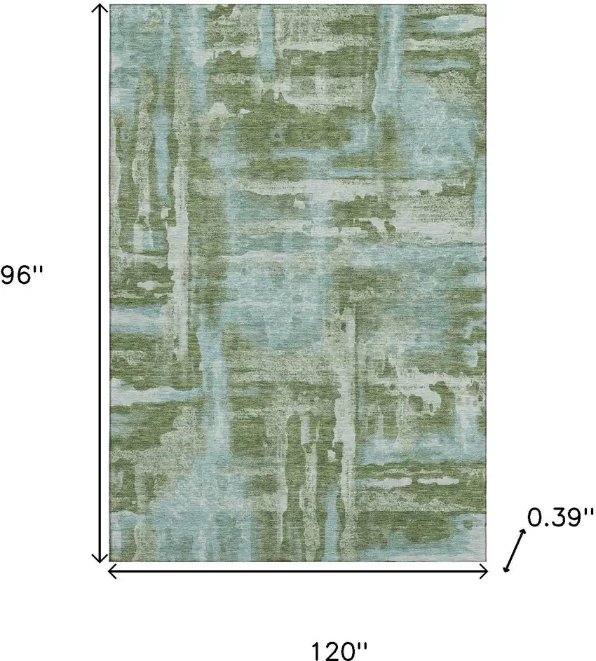 Fern Green And Sky Blue Abstract Washable Area Rug With UV Protection Photo 9