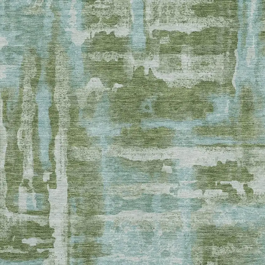Fern Green And Sky Blue Abstract Washable Area Rug With UV Protection Photo 3