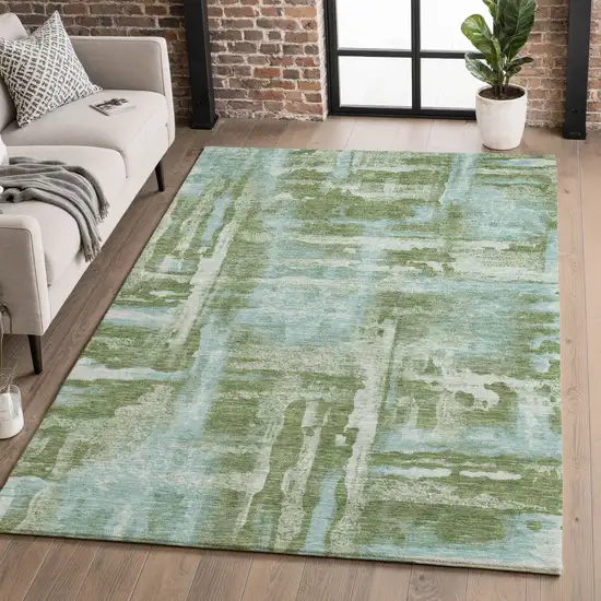 Fern Green And Sky Blue Abstract Washable Area Rug With UV Protection Photo 5
