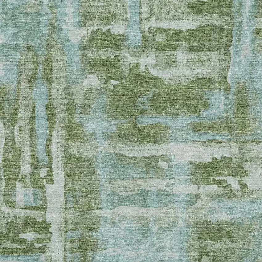 Fern Green And Sky Blue Abstract Washable Area Rug With UV Protection Photo 3