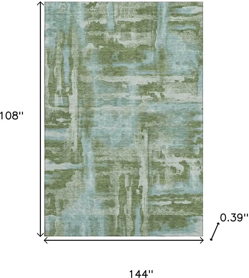 Fern Green And Sky Blue Abstract Washable Area Rug With UV Protection Photo 9
