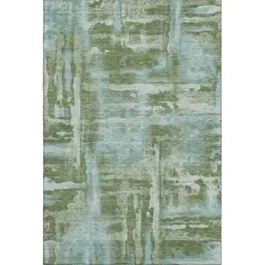 Photo of Fern Green And Sky Blue Abstract Washable Area Rug With UV Protection