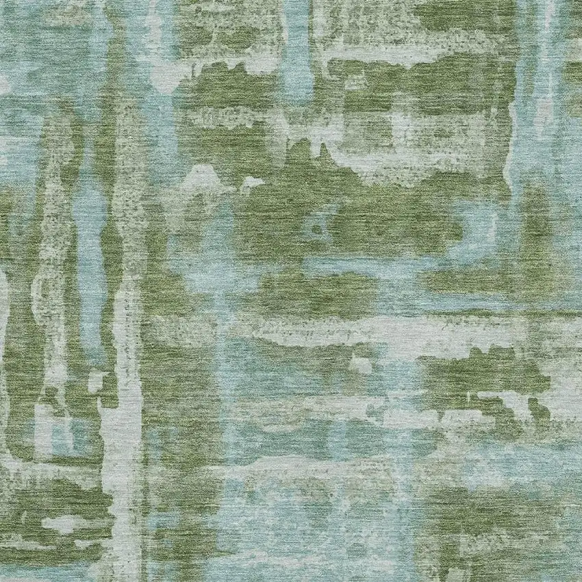 Fern Green And Sky Blue Abstract Washable Area Rug With UV Protection Photo 3