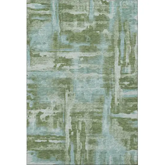 Fern Green And Sky Blue Abstract Washable Area Rug With UV Protection Photo 4