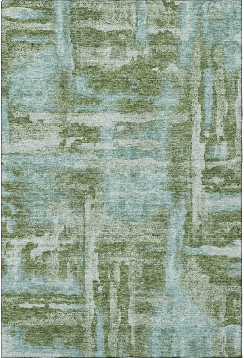 Fern Green And Sky Blue Abstract Washable Area Rug With UV Protection Photo 4
